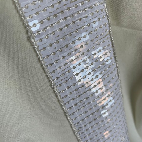 Guillaume Off-White Women's Waterfall Open Cardigan Flowy Sequin Collar, Size L - Picture 3 of 9